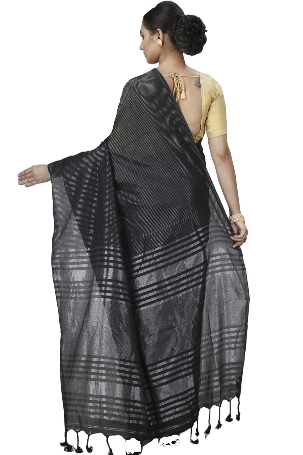 Black Blended Cotton Tama Hand Loom Saree (1204)